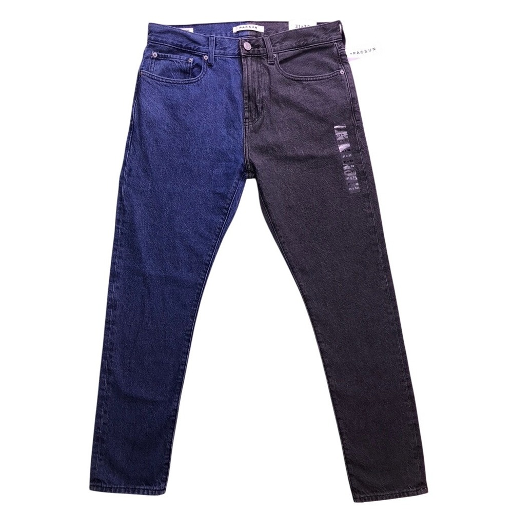 PacSun Slim Taper Jeans Men 31x32 Blue Black Two Tone Split Color Streetwear New